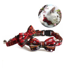 Bow Detached Kitten Collar Bow Tie Adjustable Dog Collar with Bell Plaid Christmas Pet Collar Necklace