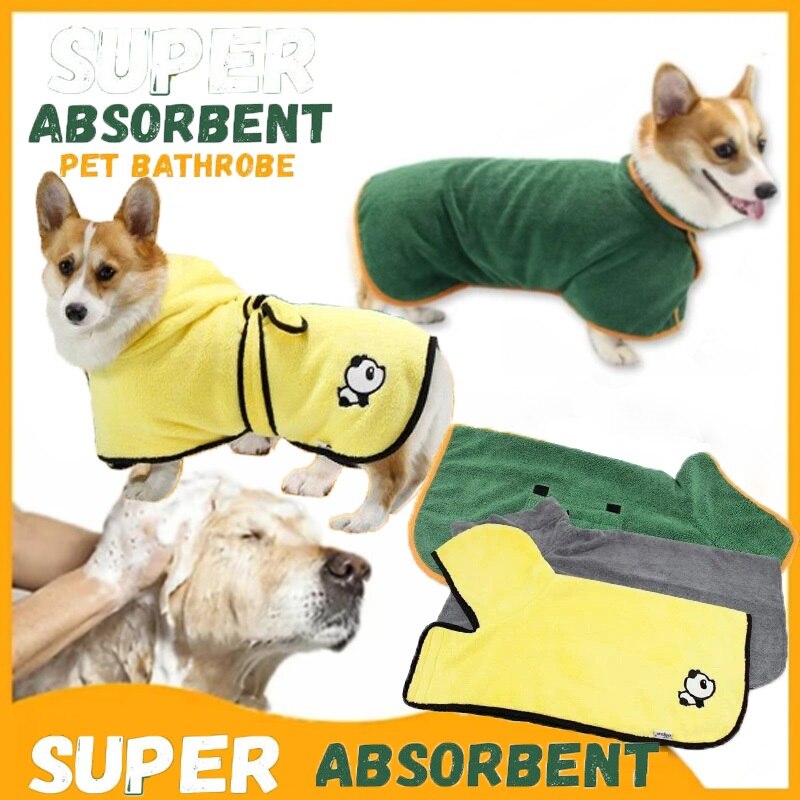 Dog Bathrobe Towel Super Absorbent Dog Drying Coat Adjustable Pet Towel