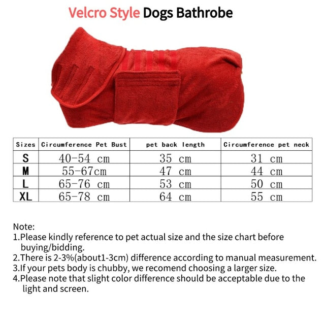 Dog Bathrobe Towel Super Absorbent Dog Drying Coat Adjustable Pet Towel