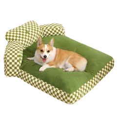 Full Backrest Pet Sofa Chequerboard Plush Dog & Cat Sofa Bed