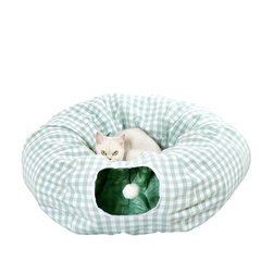 Plaid Foldable Play Channel Cat Tunnel Bed