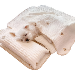 Cozy Embroidered Cotton Pet Pillow Quilt Bed Set