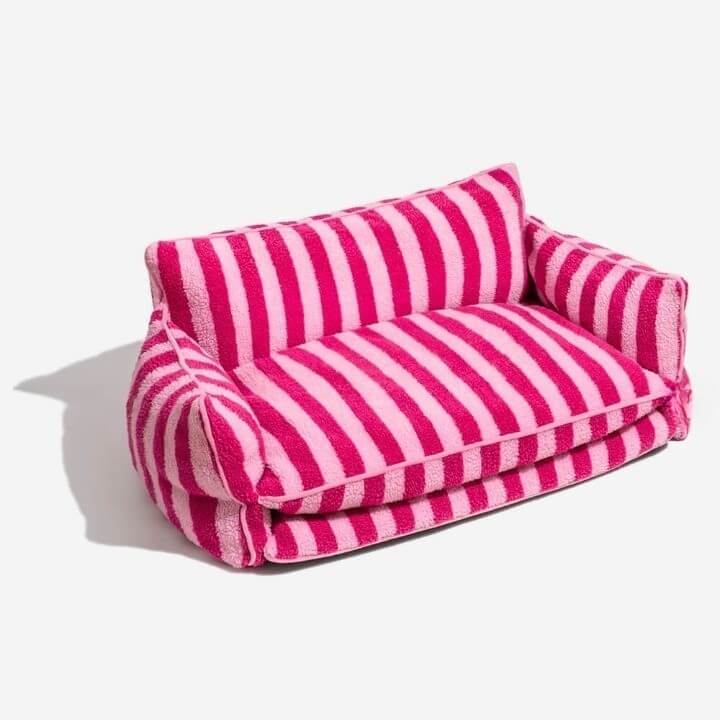 Trendy Striped Faux Lambswool Double Layer Dog & Cat Sofa Bed