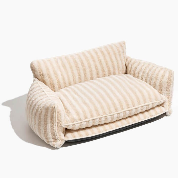 Trendy Striped Faux Lambswool Double Layer Dog & Cat Sofa Bed