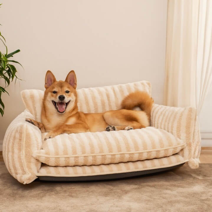 Trendy Striped Faux Lambswool Double Layer Dog & Cat Sofa Bed