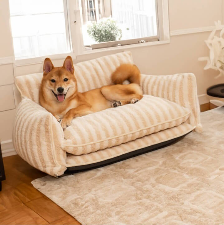 Trendy Striped Faux Lambswool Double Layer Dog & Cat Sofa Bed