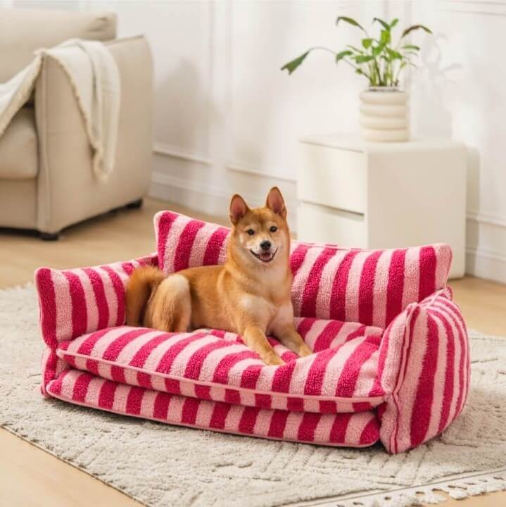 Trendy Striped Faux Lambswool Double Layer Dog & Cat Sofa Bed