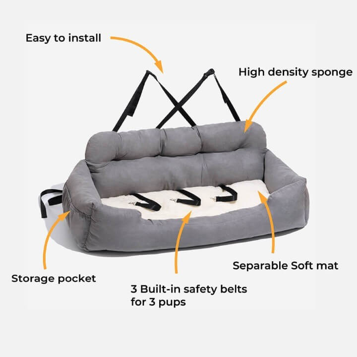 Travel Bolster Safety Medium Large Dog Car Back Seat Bed