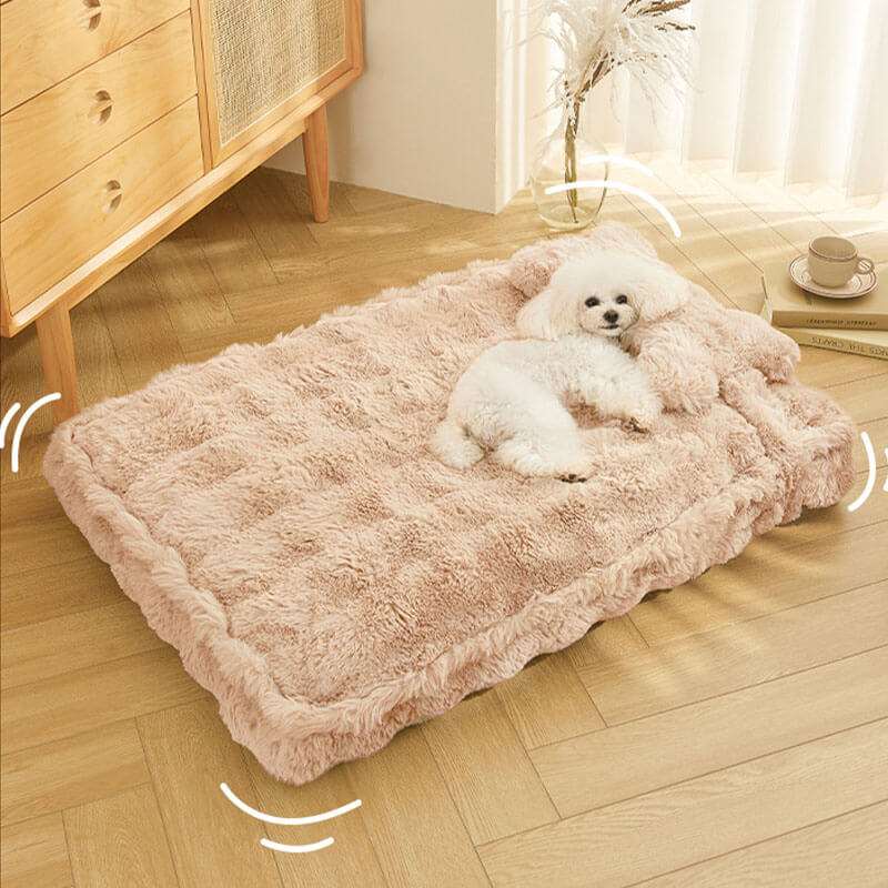 Cosy Fluffy Plush Calming Dog Bed with Pillow