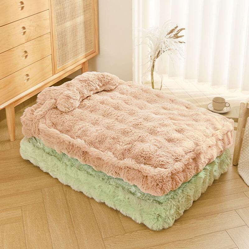 Cosy Fluffy Plush Calming Dog Bed with Pillow