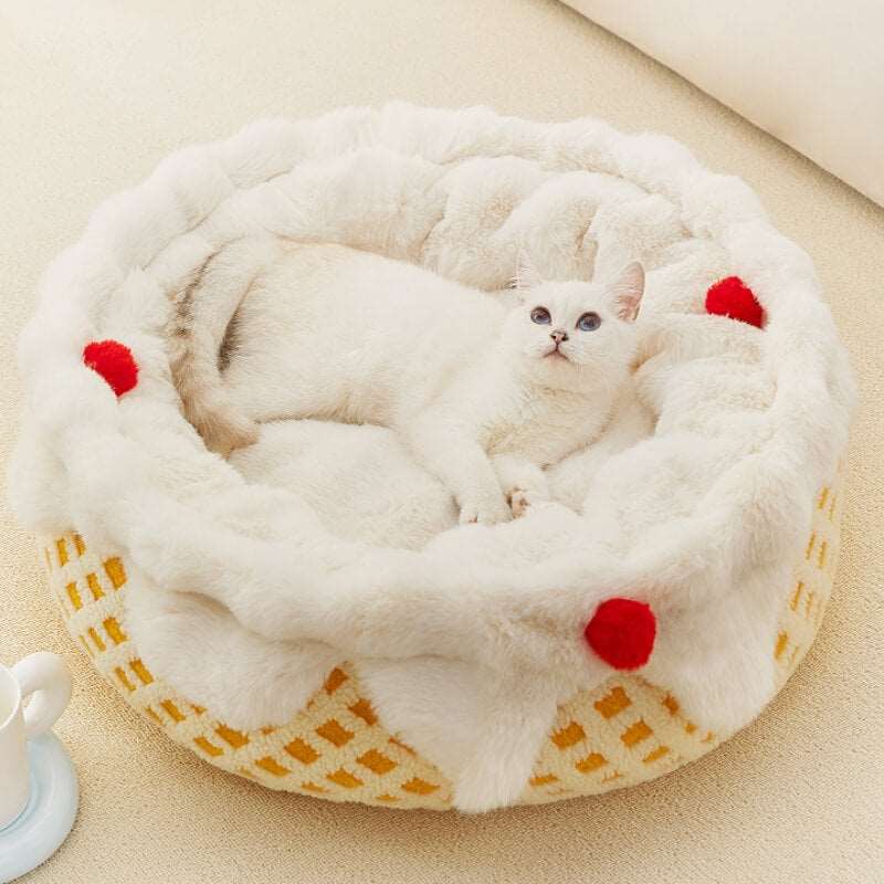 Cream Cake Pet Bed Plush Deep Sleeping Dog & Cat Bed