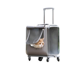 Dual Purpose Pet Trolley Case Carrier Cats Transparent Backpack with Silent Wheel