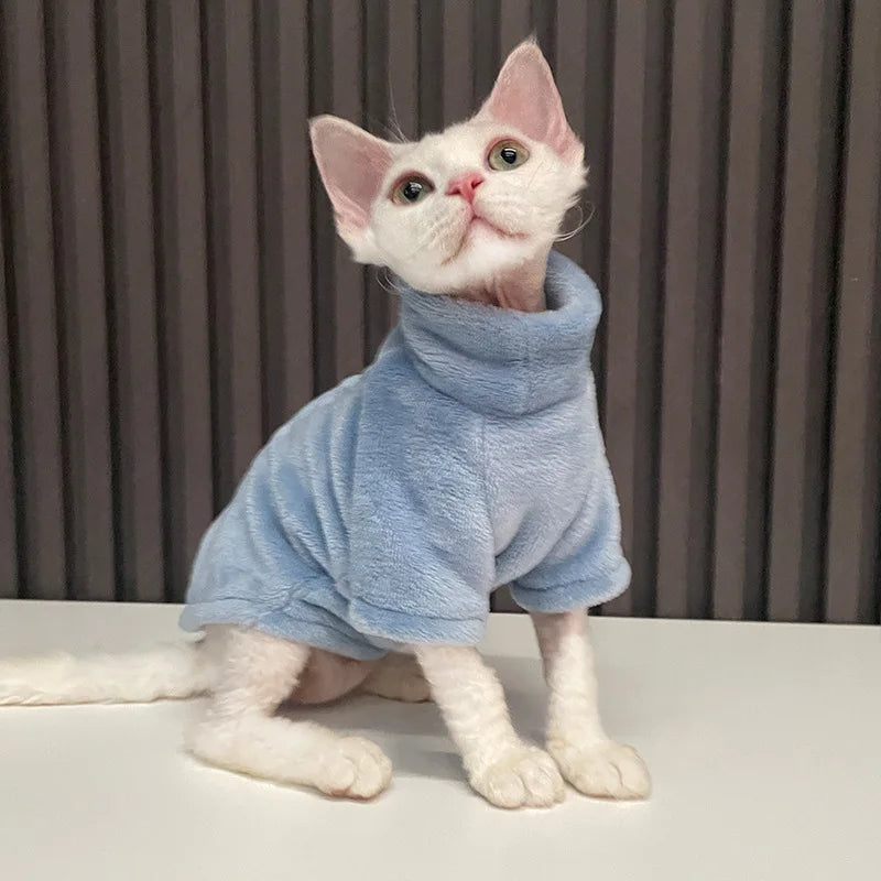 Turtleneck Cat Sweater Coat Winter Warm Hairless Cat Clothes Soft Plush Pullover