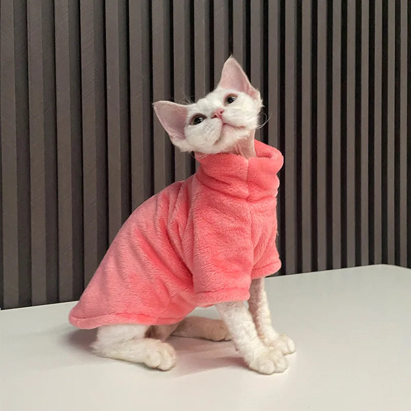 Turtleneck Cat Sweater Coat Winter Warm Hairless Cat Clothes Soft Plush Pullover