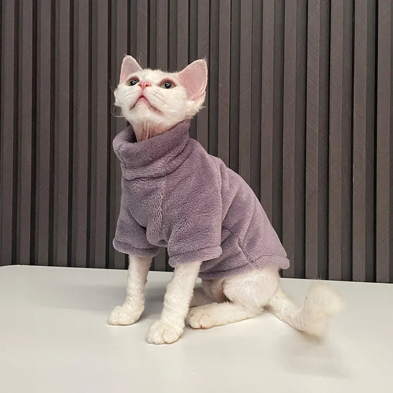 Turtleneck Cat Sweater Coat Winter Warm Hairless Cat Clothes Soft Plush Pullover