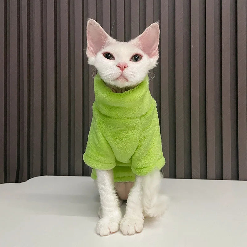 Turtleneck Cat Sweater Coat Winter Warm Hairless Cat Clothes Soft Plush Pullover