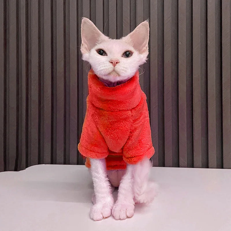 Turtleneck Cat Sweater Coat Winter Warm Hairless Cat Clothes Soft Plush Pullover