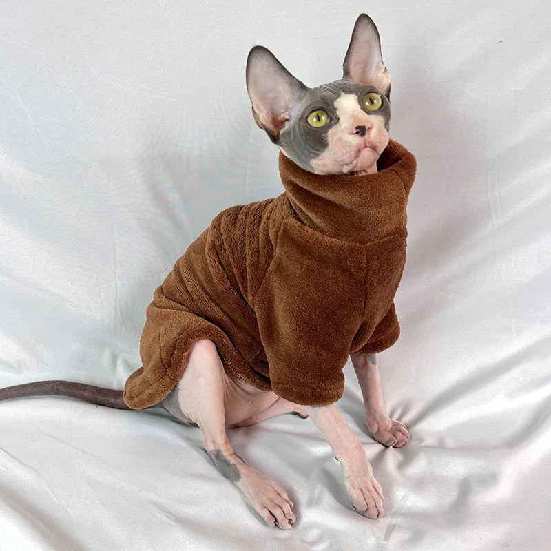 Turtleneck Cat Sweater Coat Winter Warm Hairless Cat Clothes Soft Plush Pullover