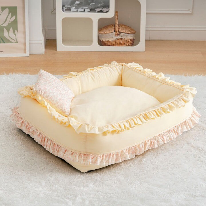 Floral Orthopedic Dog Bed Calming Pet Bed with Pillow