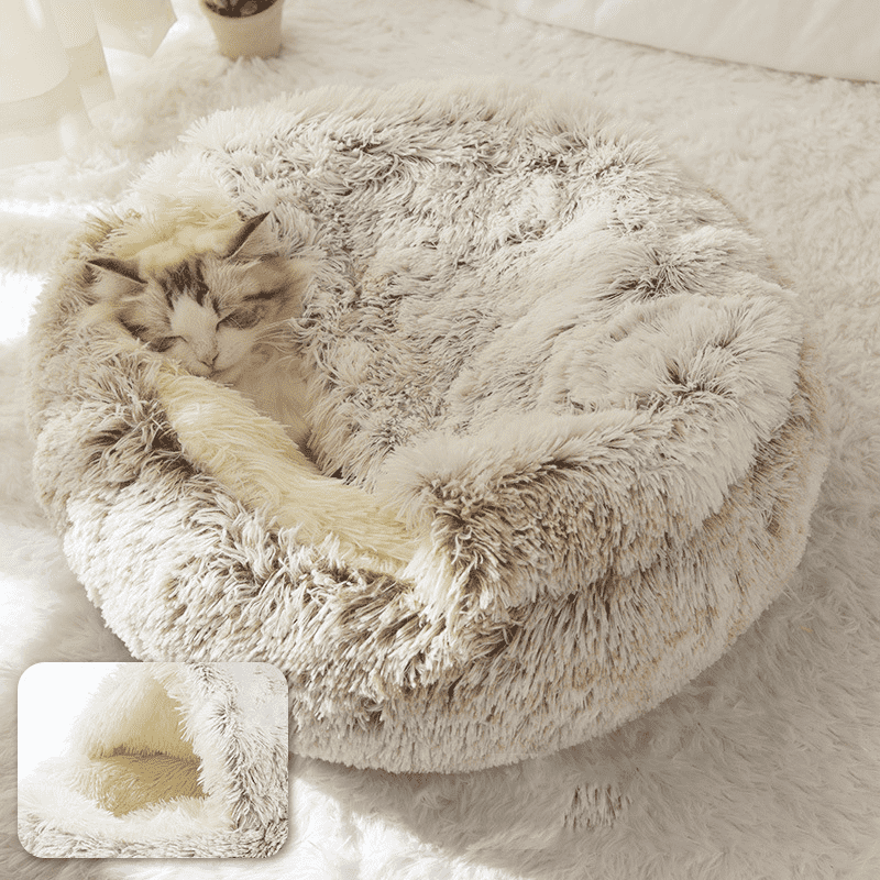 Semi-enclosed Dead Shell Cat Nest Plush Warm and Deep Sleep Furry Cat Bed