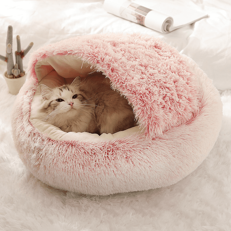 Semi-enclosed Dead Shell Cat Nest Plush Warm and Deep Sleep Furry Cat Bed