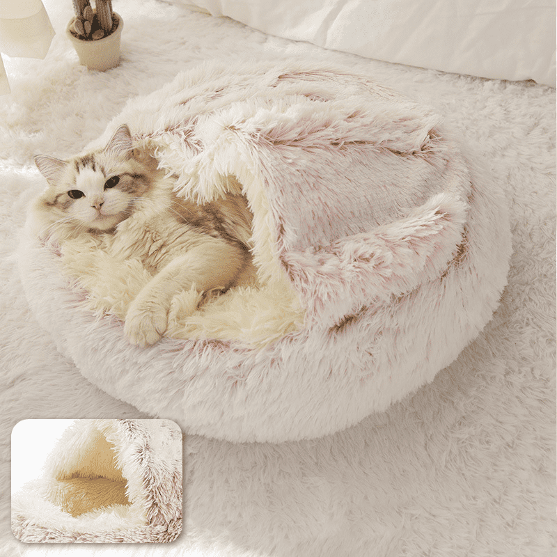 Semi-enclosed Dead Shell Cat Nest Plush Warm and Deep Sleep Furry Cat Bed