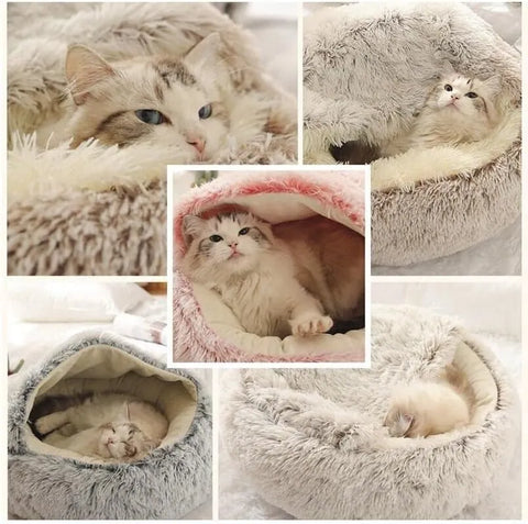 Semi-enclosed Dead Shell Cat Nest Plush Warm and Deep Sleep Furry Cat Bed