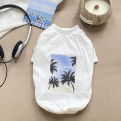 Summer Palm Tree Print Round-Neck Matching Tees for Dog and Owner