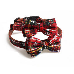 Bow Detached Kitten Collar Bow Tie Adjustable Dog Collar with Bell Plaid Christmas Pet Collar Necklace