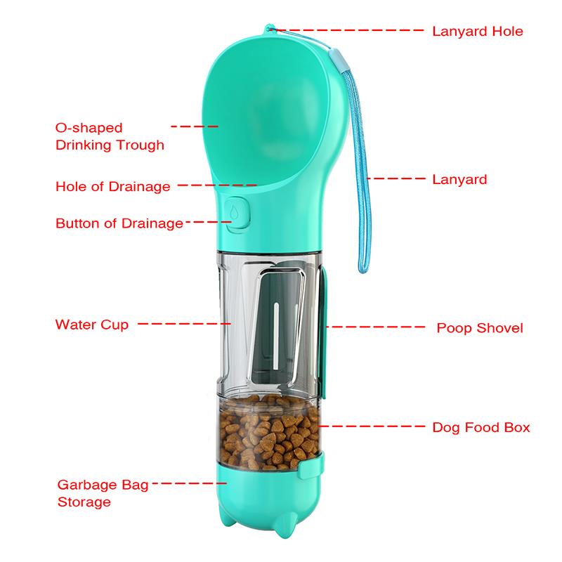 Portable Dog Water Bottle Drinking Bowl Dog Cat Food Drinking Fountain 3-in-1 Leak-proof Outdoor Drinking Fountain