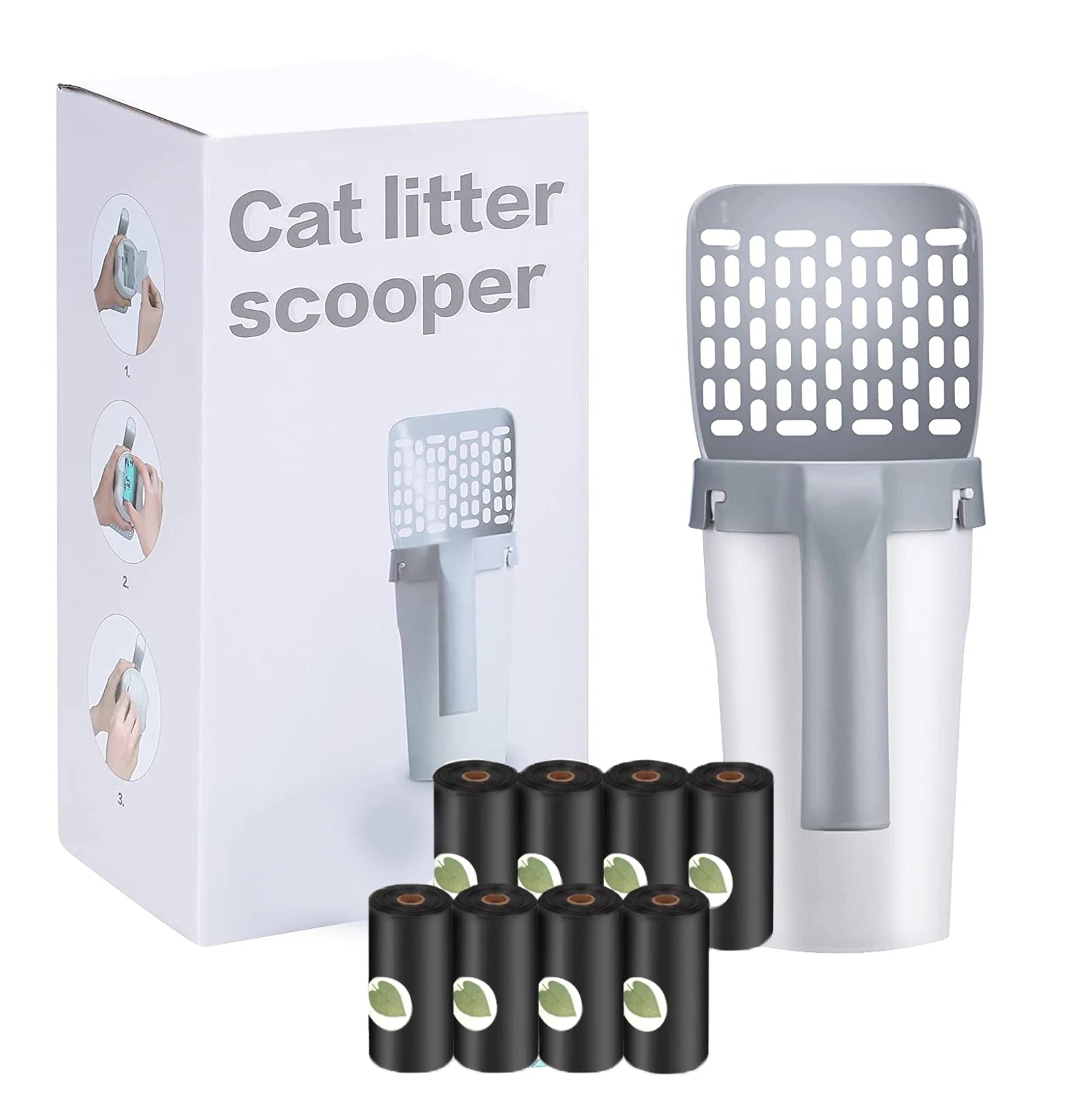 Cat Litter Shovel Scoop with Refill Bag For Pet Filter Clean Toilet Garbage Picker Cat Supplies Cat Litter Box Self Cleaning