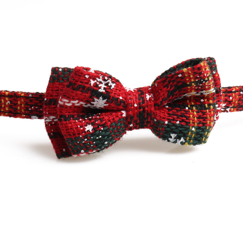 Bow Detached Kitten Collar Bow Tie Adjustable Dog Collar with Bell Plaid Christmas Pet Collar Necklace