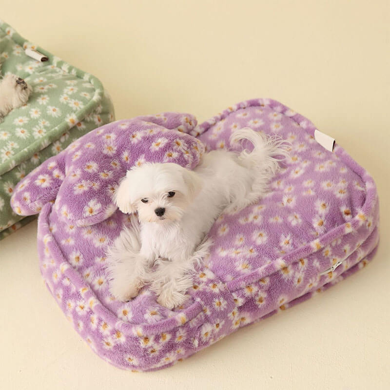 AyipetsStoreDaisyPatternWarmSoftCalmingDogBedWithFlowerPillow-_2