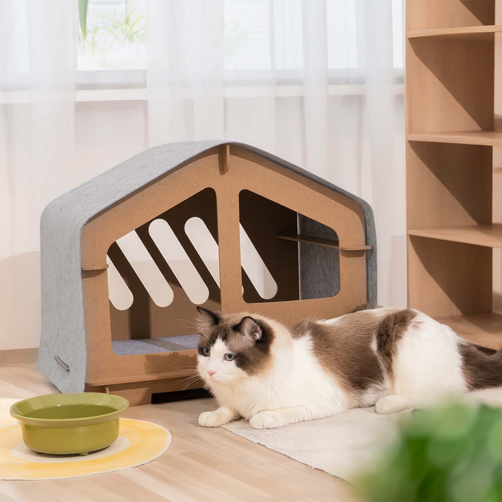 Extra Large Indoor Wooden Frame Semi-Enclosed Detachable Cat House