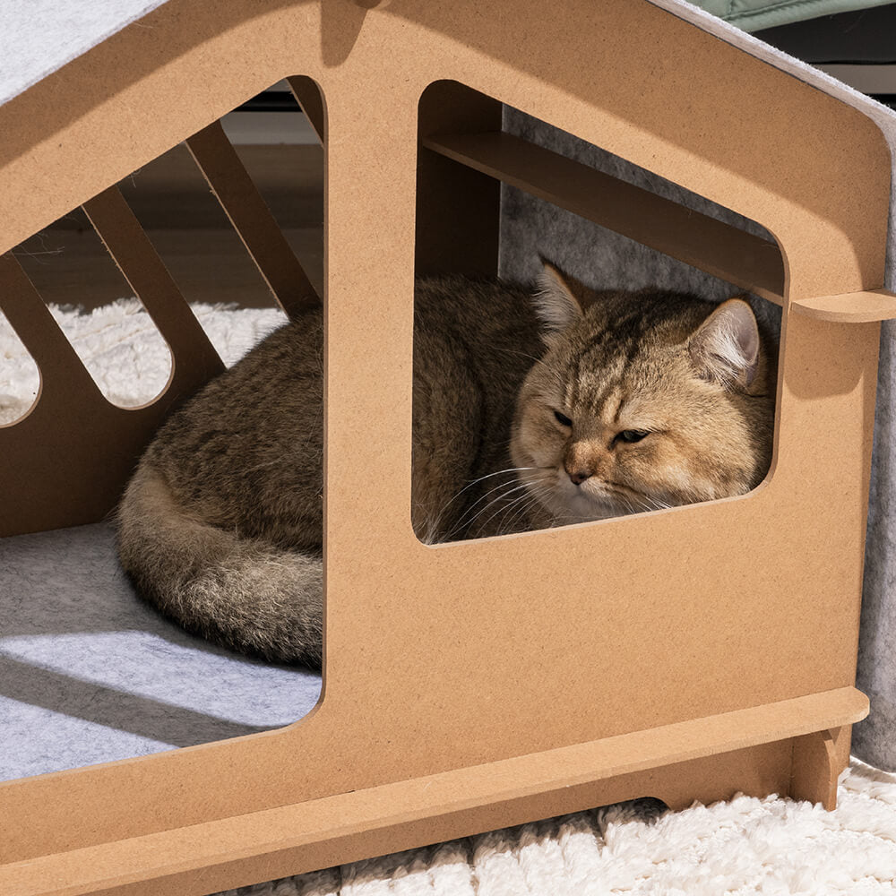 ExtraLargeIndoorWoodenFrameSemiEnclosedDetachableCatHouse1