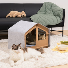 ExtraLargeIndoorWoodenFrameSemiEnclosedDetachableCatHouse10