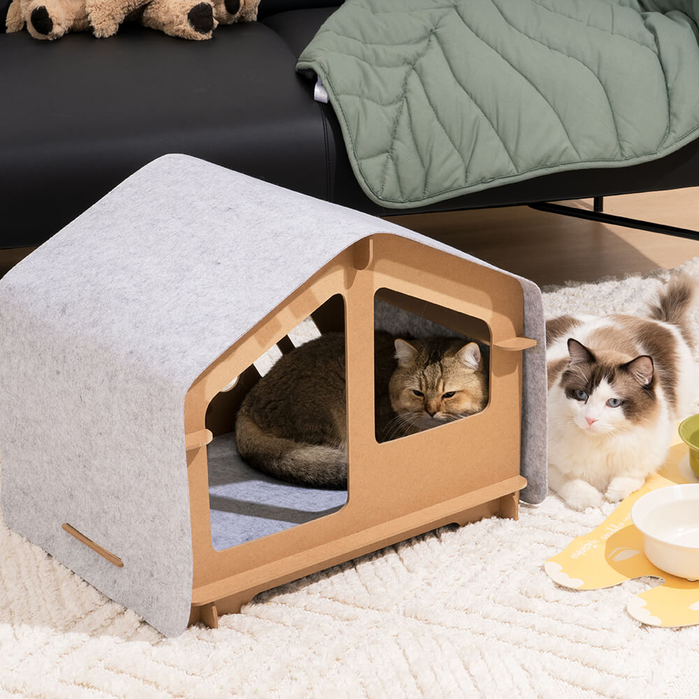 ExtraLargeIndoorWoodenFrameSemiEnclosedDetachableCatHouse5