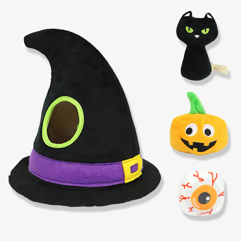 Halloween Witch Hat Squeaky Pumpkin Black Cat Eyes Dog Four-Piece Set Toys