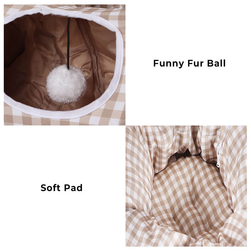 PlaidFoldablePlayChannelCatTunnelBedSoftPad