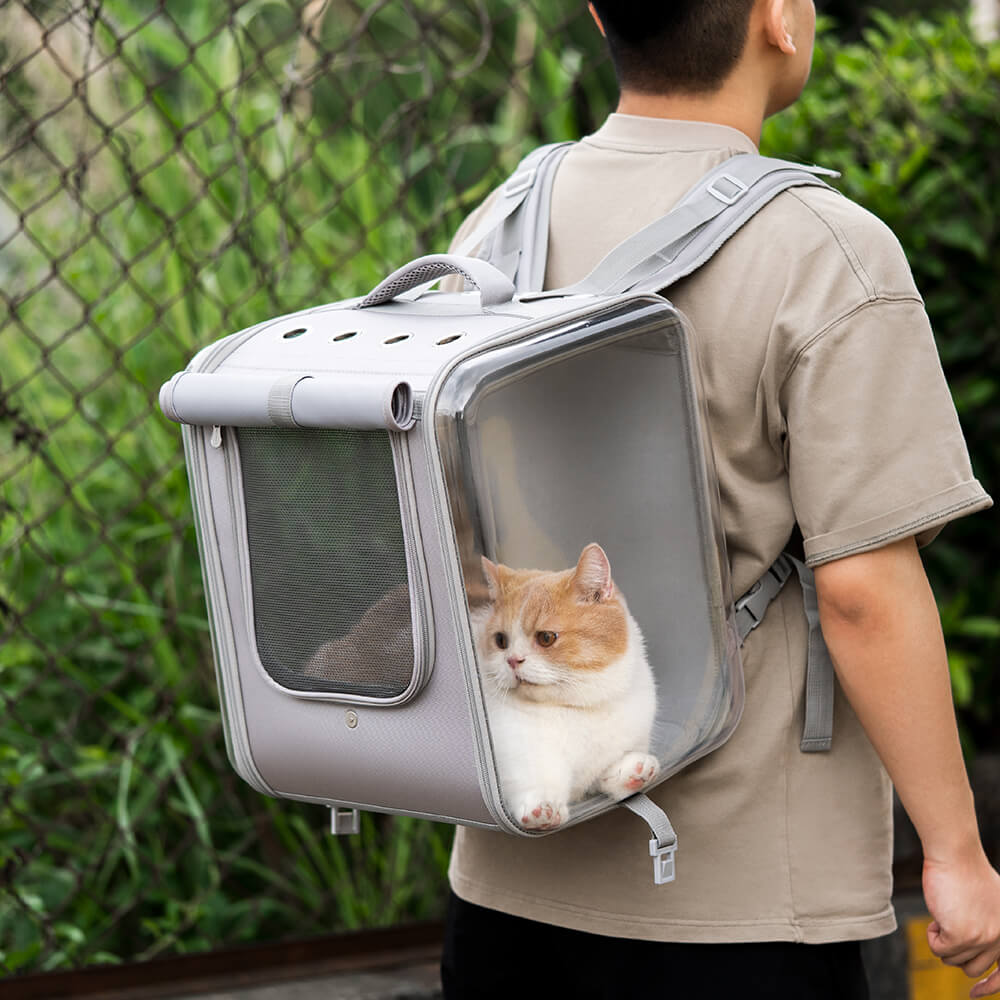 PortableFoldingBreathableTrolleyUniversalWheelsPetCarrierCatBackpack1