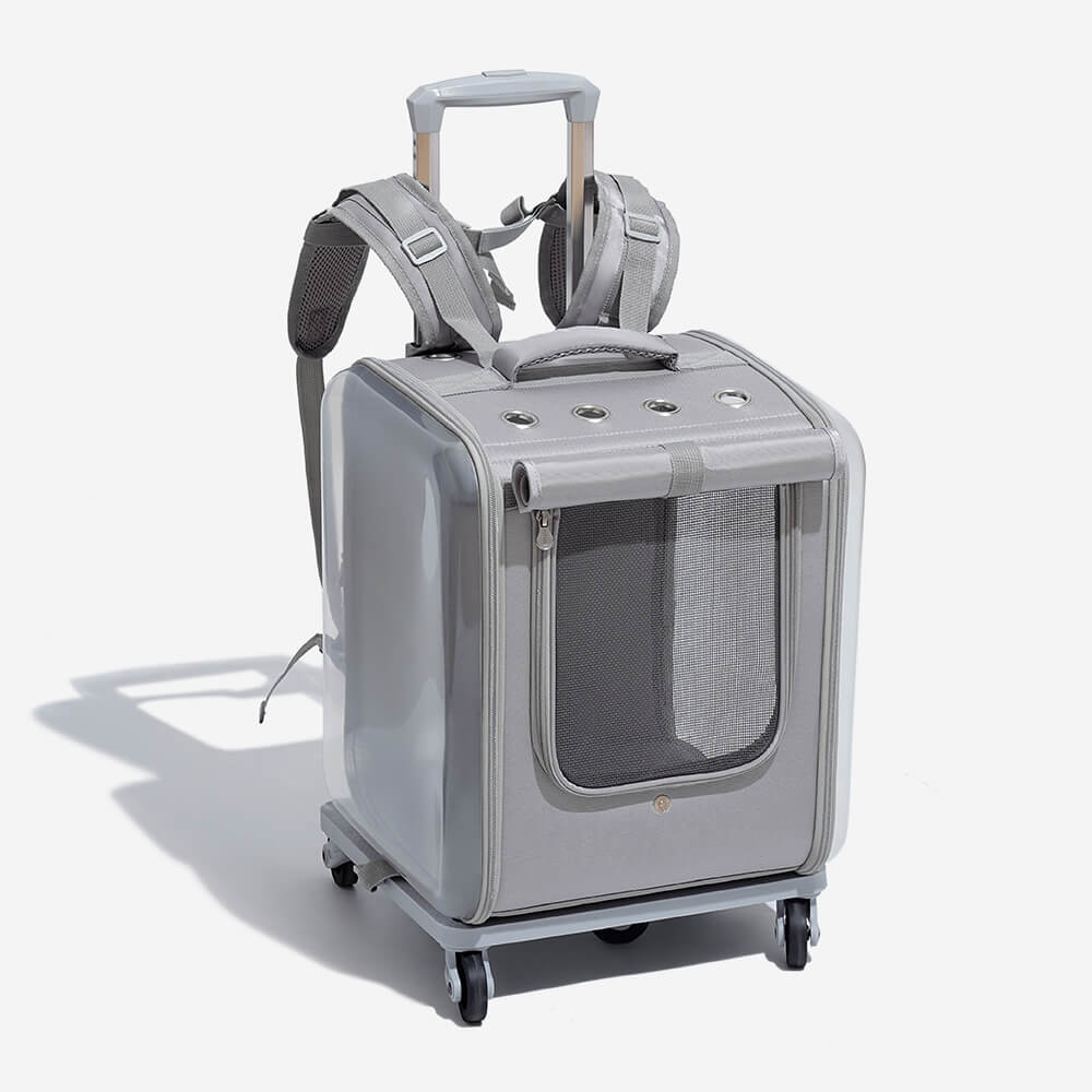 PortableFoldingBreathableTrolleyUniversalWheelsPetCarrierCatBackpack13