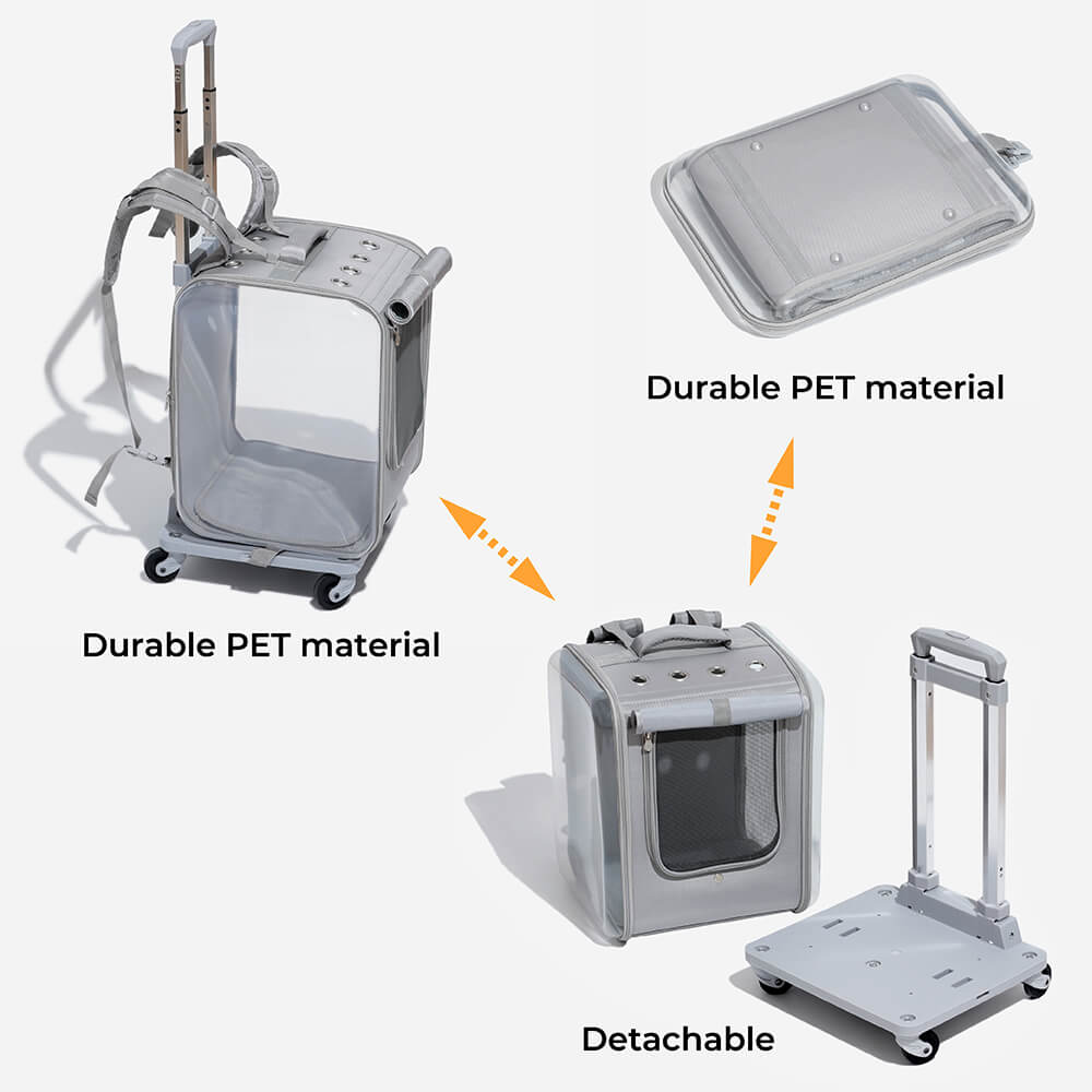 PortableFoldingBreathableTrolleyUniversalWheelsPetCarrierCatBackpack4