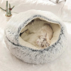 Semi-enclosed Dead Shell Cat Nest Plush Warm and Deep Sleep Furry Cat Bed