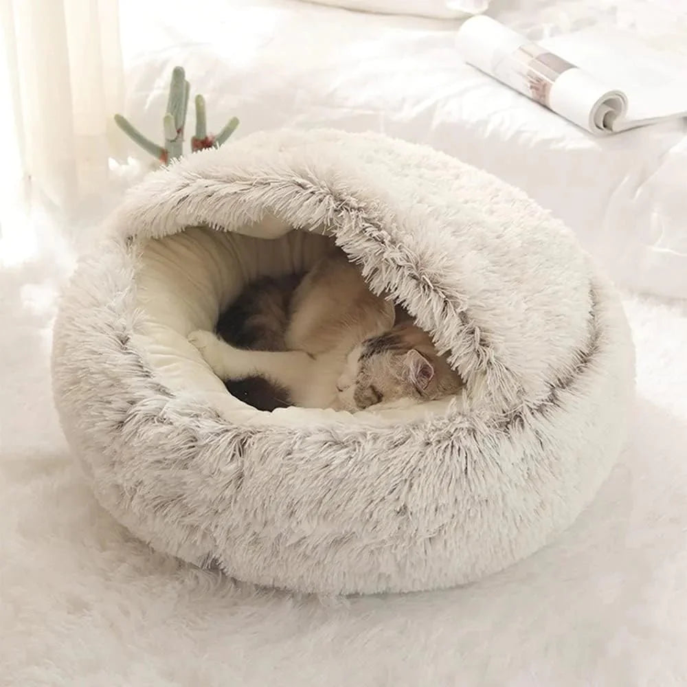 Semi-enclosed Dead Shell Cat Nest Plush Warm and Deep Sleep Furry Cat Bed