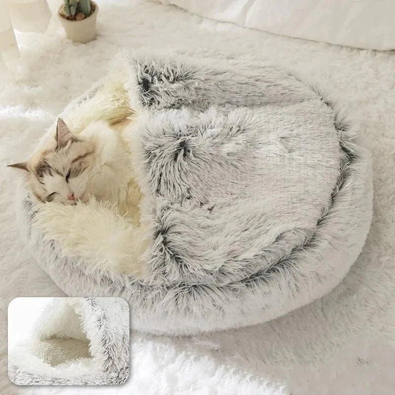 Semi-enclosed Dead Shell Cat Nest Plush Warm and Deep Sleep Furry Cat Bed